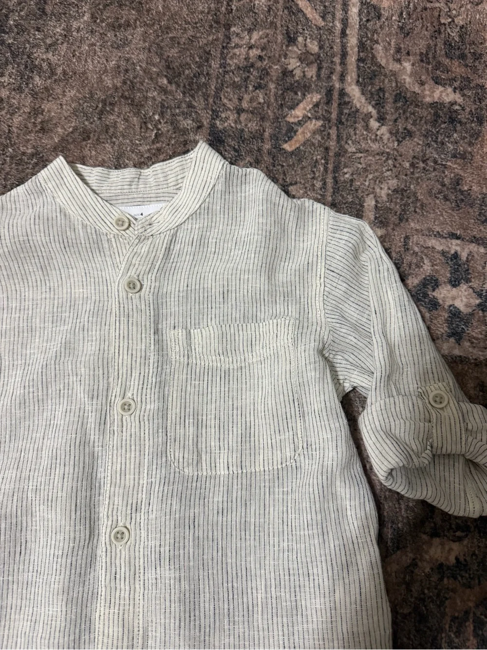 Zara Cream Pinstripe Band-Collar Button-Down Shirt